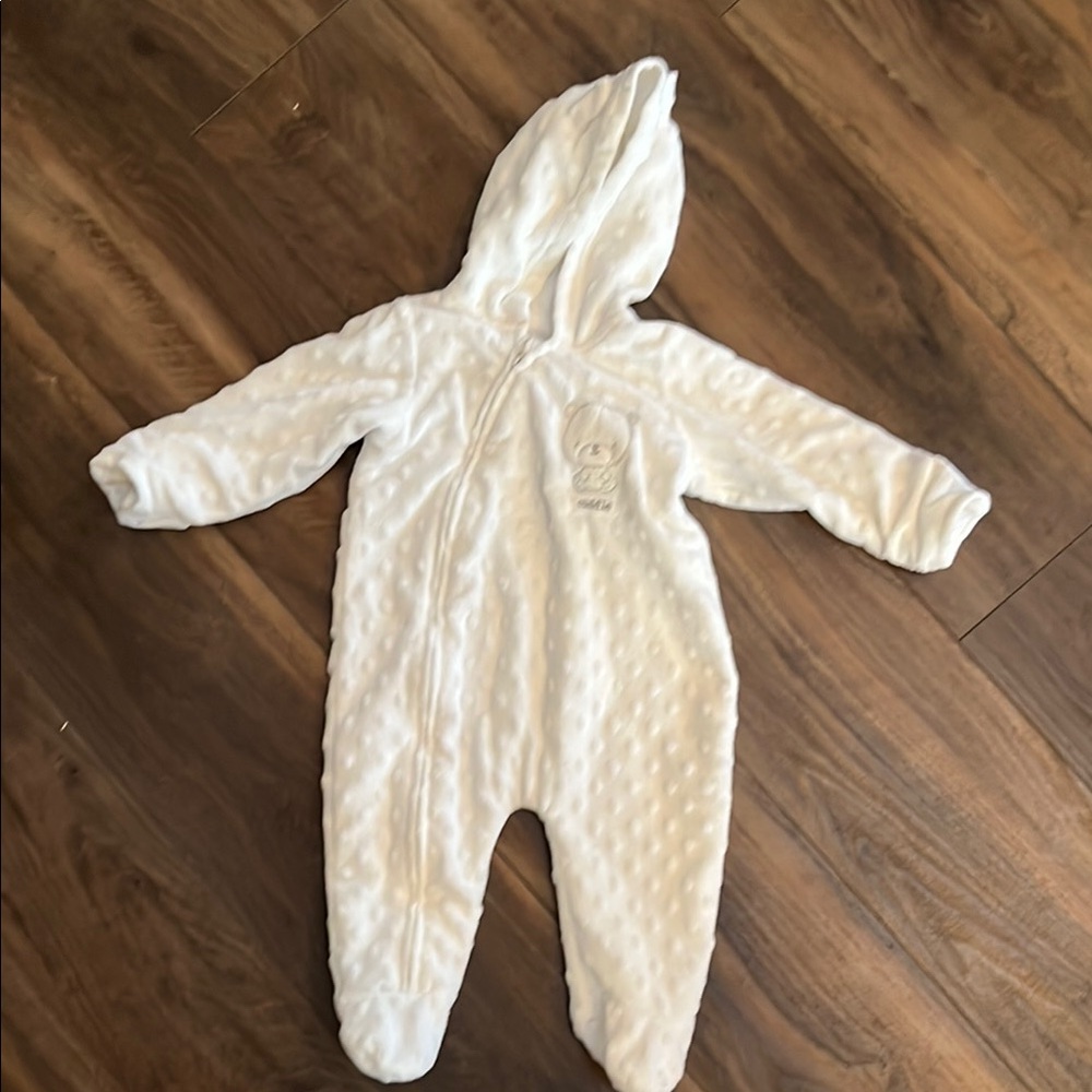 Cozy White Hooded Baby Onesie EUC